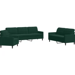vidaXL sofasæt 3 dele med hynder velour mørkegrøn