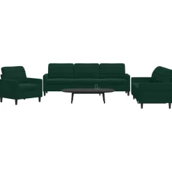 vidaXL sofasæt 3 dele med hynder velour mørkegrøn