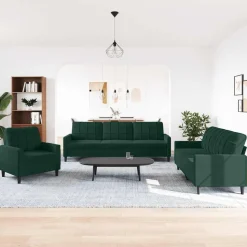 vidaXL sofasæt 3 dele med hynder velour mørkegrøn