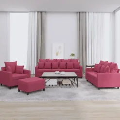 vidaXL sofasæt 4 dele med hynder velour vinrød
