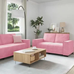 vidaXL sofasæt 3 dele med hynder velour lyserød