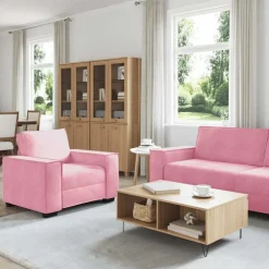 vidaXL sofasæt 3 dele med hynder velour lyserød