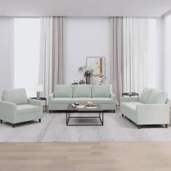 vidaXL sofasæt 3 dele med hynder velour lysegrå