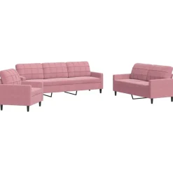 vidaXL sofasæt 3 dele med hynder velour lyserød
