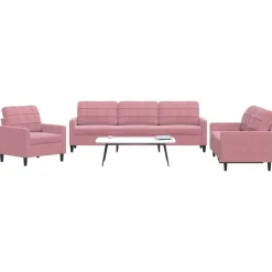 vidaXL sofasæt 3 dele med hynder velour lyserød