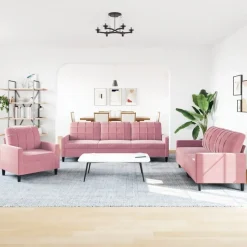 vidaXL sofasæt 3 dele med hynder velour lyserød