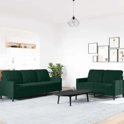 vidaXL sofasæt 2 dele med hynder velour mørkegrøn