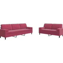 vidaXL sofasæt 2 dele med hynder og bolsterpuder velour vinrød