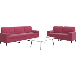 vidaXL sofasæt 2 dele med hynder og bolsterpuder velour vinrød