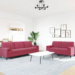 vidaXL sofasæt 2 dele med hynder og bolsterpuder velour vinrød