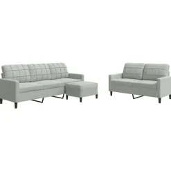vidaXL sofasæt 3 dele med hynder velour lysegrå