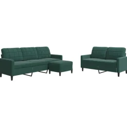 vidaXL sofasæt 3 dele med hynder velour mørkegrøn