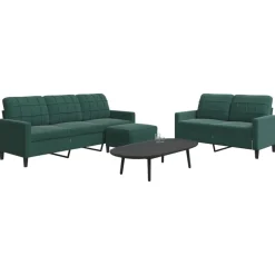 vidaXL sofasæt 3 dele med hynder velour mørkegrøn