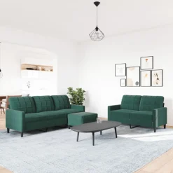 vidaXL sofasæt 3 dele med hynder velour mørkegrøn