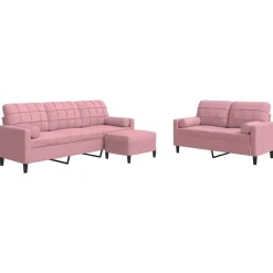 vidaXL sofasæt 3 dele med hynder og bolsterpuder velour lyserød