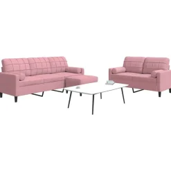 vidaXL sofasæt 3 dele med hynder og bolsterpuder velour lyserød