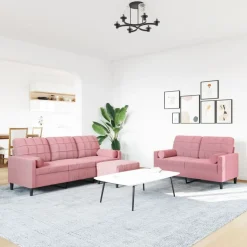 vidaXL sofasæt 3 dele med hynder og bolsterpuder velour lyserød