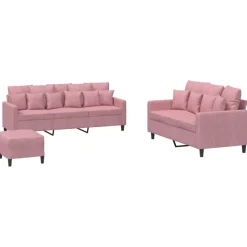 vidaXL sofasæt 3 dele med hynder velour lyserød