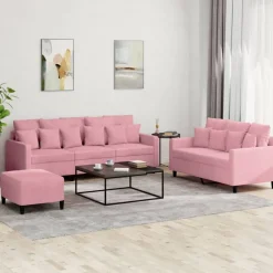 vidaXL sofasæt 3 dele med hynder velour lyserød