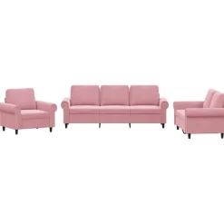vidaXL sofasæt 3 dele med hynder velour lyserød