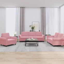 vidaXL sofasæt 3 dele med hynder velour lyserød