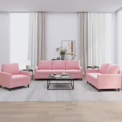 vidaXL sofasæt 3 dele med hynder velour lyserød