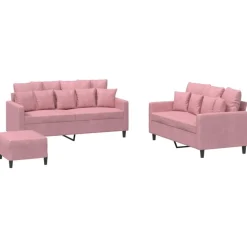 vidaXL sofasæt 3 dele med hynder velour lyserød