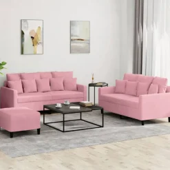 vidaXL sofasæt 3 dele med hynder velour lyserød