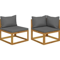 vidaXL sofasæt 2 dele med mørkegrå hynder massivt akacietræ