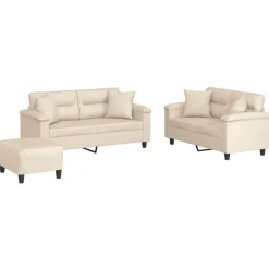 vidaXL sofasæt 3 dele med puder mikrofiberstof beige