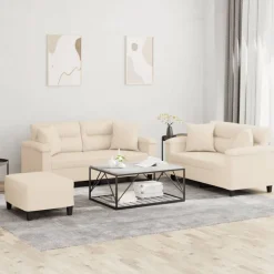 vidaXL sofasæt 3 dele med puder mikrofiberstof beige