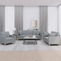 vidaXL sofasæt 3 dele med puder stof lysegrå