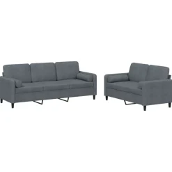 vidaXL sofasæt 2 dele med puder velour mørkegrå