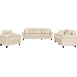 vidaXL sofasæt 3 dele med puder mikrofiberstof beige