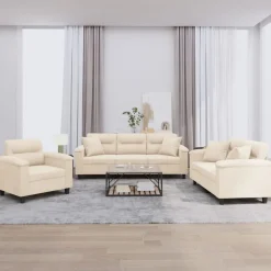 vidaXL sofasæt 3 dele med puder mikrofiberstof beige