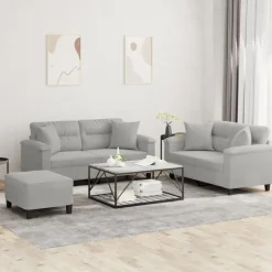 vidaXL sofasæt 3 dele med puder mikrofiberstof lysegrå