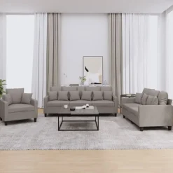 vidaXL sofasæt 3 dele med puder stof gråbrun