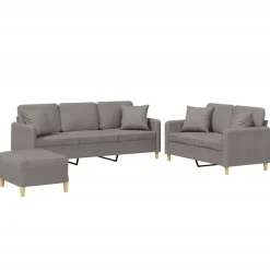vidaXL sofasæt 3 dele med puder stof gråbrun