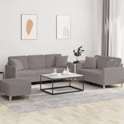 vidaXL sofasæt 3 dele med puder stof gråbrun