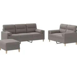 vidaXL sofasæt 3 dele med puder stof gråbrun