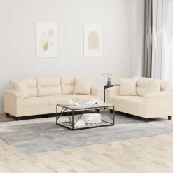 vidaXL sofasæt 2 dele med puder mikrofiberstof beige