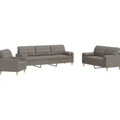 vidaXL sofasæt 3 dele med pyntepuder stof gråbrun