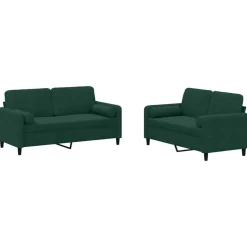 vidaXL sofasæt 2 dele med puder velour mørkegrøn