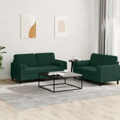 vidaXL sofasæt 2 dele med puder velour mørkegrøn