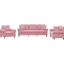 vidaXL sofasæt 3 dele med puder velour lyserød