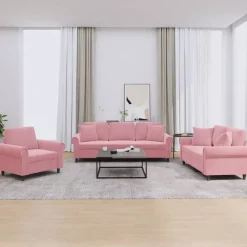 vidaXL sofasæt 3 dele med puder velour lyserød