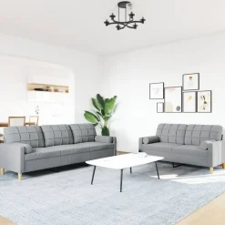 vidaXL sofasæt 2 dele med pyntepuder stof lysegrå