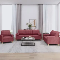 vidaXL sofasæt 3 dele med puder stof vinrød