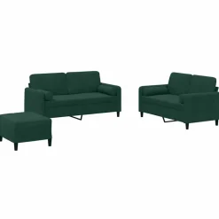 vidaXL sofasæt 3 dele med puder velour mørkegrøn