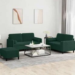 vidaXL sofasæt 3 dele med puder velour mørkegrøn